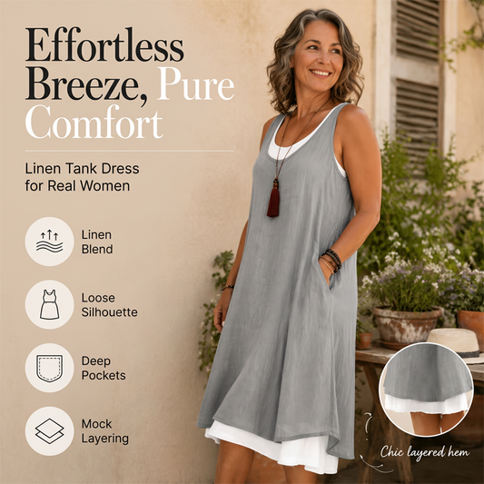 ⏳Limited time – 50% OFF⏰💃Women's Casual Loose Sleeveless Fake Two Piece Tank Dress
