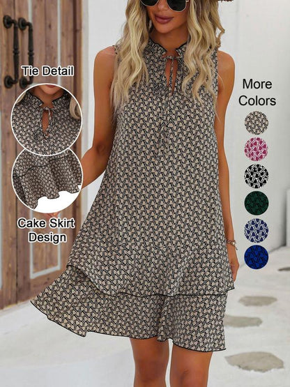 🌸 LIMITED TIME 55% OFF! 👗 Women's Geometric Print Bow Dress – Abstract Art Meets Timeless Style with Elegant Lacing Details 🎀