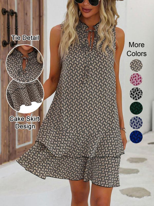 🌸 LIMITED TIME 55% OFF! 👗 Women's Geometric Print Bow Dress – Abstract Art Meets Timeless Style with Elegant Lacing Details 🎀