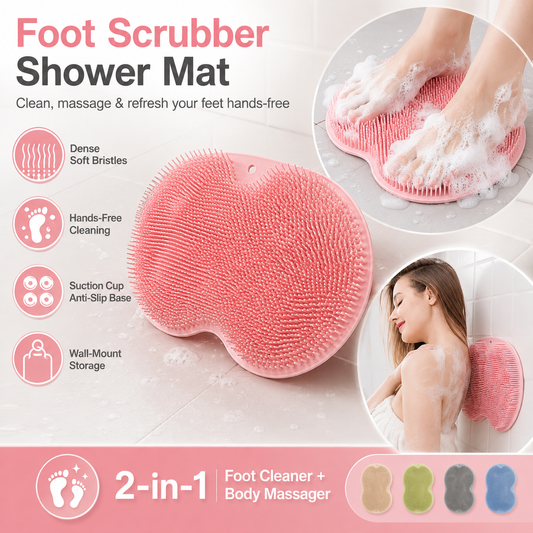 ⏳🔥LIMITED-TIME 50% OFF! ⏰Shower Foot & Back Scrubber with Massage Pad, dual-sided non-slip, deep clean for your shower 🚿🧽