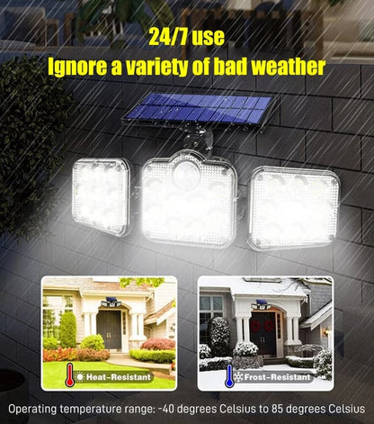 🎁Hot Sale 56% OFF🔥Solar Outdoor Lights 138LED Security Lights, 3 Heads Dimmable SpotLights with 3 Modes, IP65 Waterproof