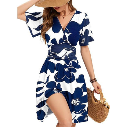🎁2026 New Arrivals 54% OFF💥Women’s Ruffle Sleeve Sundress – Flattering V-Neck, Wrap Waist & Stretchy Smocked Back ✨