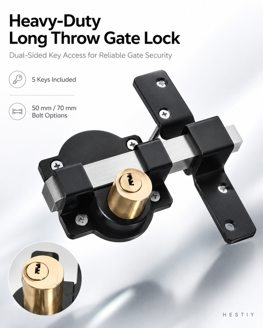 ⏳🔥LIMITED-TIME 50% OFF! ⏰Heavy-Duty Long Throw Gate Lock – Dual-Sided Key, 5 Keys Included 🏡🔒
