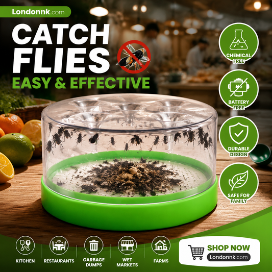 Reusable fly trap—no electricity, no poison!  Safe to use in the kitchen and around children and pets.