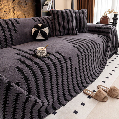 ⏳🔥LIMITED-TIME 50% OFF! ⏰Soft Plush Non‑Slip Couch Cover‑Thick Striped Sofa Throw Cover, Cozy Winter‑Friendly Furniture Protector for Living Room, Anti‑Slip Universal Sofa Slipcover