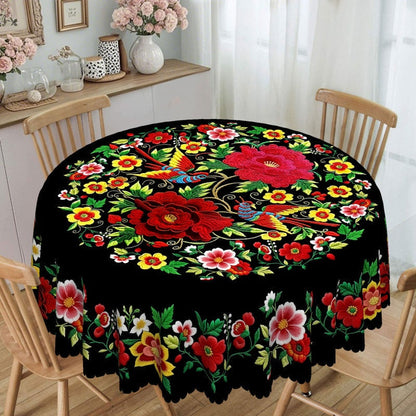 📢📢 50% OFF !! ⏰ Mexican Floral Tablecloth with Scalloped Edge – Vibrant Print, Soft Drape & Perfect for Dining Tables, Garden Parties & Everyday Meals 🌺✨