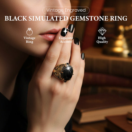 ⏳🔥LIMITED-TIME 50% OFF! ⏰💍Vintage Engraved Black Simulated Gemstone Ring – Bold Vintage Charm for Everyday & Occasion Wear ✨