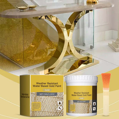 🎨🏡Kit de peinture effet feuille d'or – Peinture dorée métallisée à base d'eau, résistante aux intempéries, avec pinceau, idéale pour les meubles, la décoration et le bricolage d'extérieur