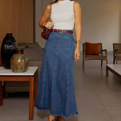 🎁2026 Neuheiten 52 % RABATT💥 Damen-Maxirock aus Denim mit hoher Taille und A-Linien-Schnitt