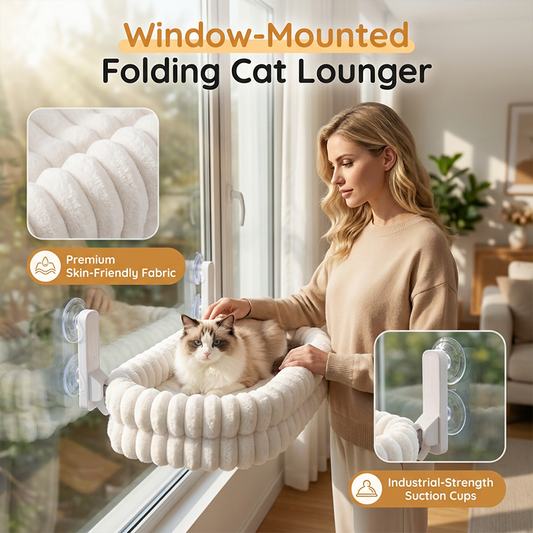 ⏳🔥LIMITED-TIME 50% OFF! ⏰🐱Foldable Suction Cat Window Hammock |Folds Flat Against the Window When Not in Use☁️