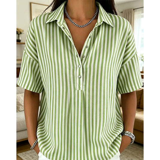 📢⏰👕 DERNIER JOUR – PROMO -50% ! Chemise Femme à Manches Courtes Rayées – 9 Couleurs, 6 Tailles (S-3XL), Décontractée, Polyvalente