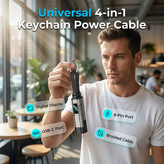 ⏳🔥LIMITED-TIME 50% OFF! ⏰4-in-1 Charging Cable with Digital Display & Keychain – Fast-Charging, Kink-Resistant & Compact