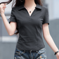 👕 PROMO LIMITÉE À 50 % DE RÉDUCTION ! ✨ T-shirt femme coupe slim – Col V à revers, tissu rafraîchissant, coloris unis 🌿