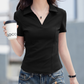 👕 PROMO LIMITÉE À 50 % DE RÉDUCTION ! ✨ T-shirt femme coupe slim – Col V à revers, tissu rafraîchissant, coloris unis 🌿