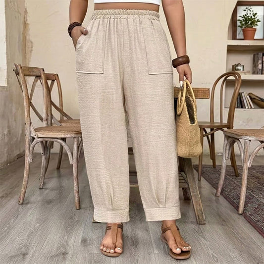 📢📢50% OFF !! ⏰ Women’s Cuffed Ankle Pants – Relaxed Fit, Elastic Waist, Solid Colors 🍂