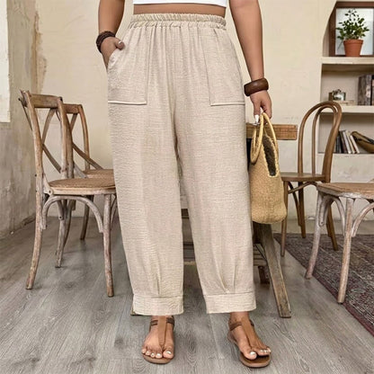 👖 PROMO LIMITÉE À 50 % DE RÉDUCTION ! ✨ Pantalon femme ourlé à la cheville – Coupe ample, taille élastique, coloris unis 🍂