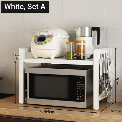 🍳50% OFF !!!✨Expandable Microwave Countertop Rack with Adjustable Shelf & Hooks🧰