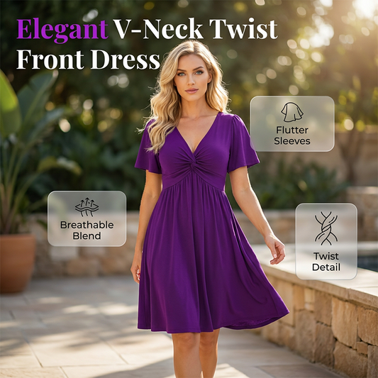 📢📢55% OFF !! ⏰Elegant V-Neck Twist Front Dress with Pockets
