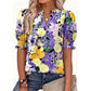 🌸50% OFF NOW🌸Women's Boho V-Neck Puff Sleeve Blouse | Floral Print Dressy Casual Top for Office & Weekend Wear