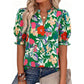 🌸50% OFF NOW🌸Women's Boho V-Neck Puff Sleeve Blouse | Floral Print Dressy Casual Top for Office & Weekend Wear