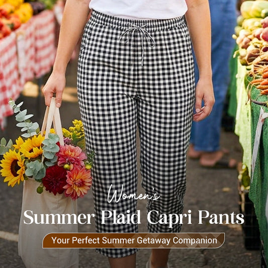 🎁2026 New Arrivals 60% OFF💥Gingham Capri Pants – Drawstring Comfort & Breathable Cotton-Linen