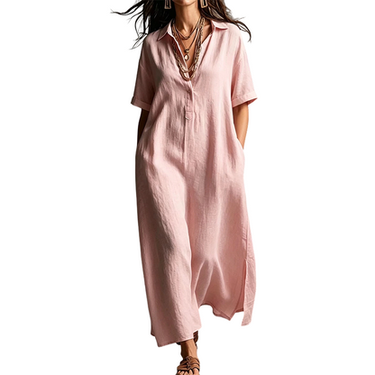 👗 52% OFF NOW! 💥 Women's Elegant Cotton Linen Short Sleeve Lapel Dress – Breathable, flowy & hidden pockets – Perfect for summer, office or casual chic – effortless style 🌸
