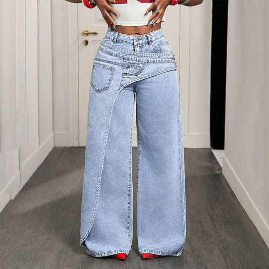 👖 55% OFF NOW! ✨ Women's Asymmetrical Waist Wide Leg Jeans – Unique waist design, relaxed fit & versatile – Perfect for chic everyday style & casual outings 🌿