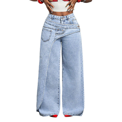 👖 55% OFF NOW! ✨ Women's Asymmetrical Waist Wide Leg Jeans – Unique waist design, relaxed fit & versatile – Perfect for chic everyday style & casual outings 🌿