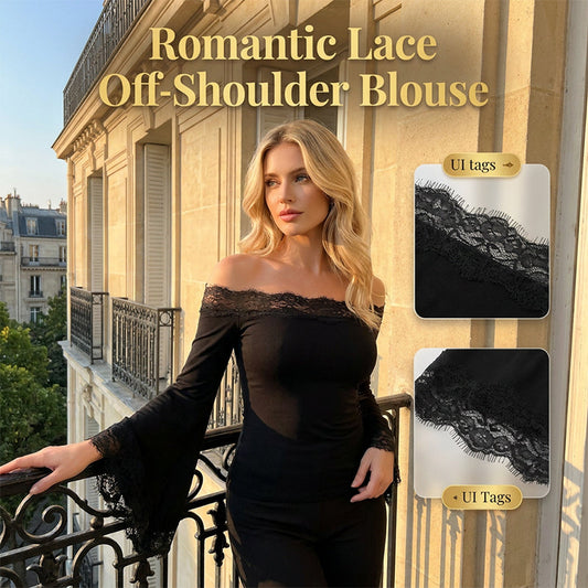 🌸 55% OFF NOW! 🌸Women’s Chic Black Slim Fit Off-Shoulder Flare Sleeve T-Shirt