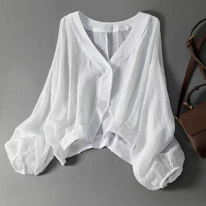 🎁2026 New Arrivals 53% OFF💥Women's Lightweight Sun Protection Shirt – Deep V-Neck, Lantern Sleeves, Sheer Layer ☀️