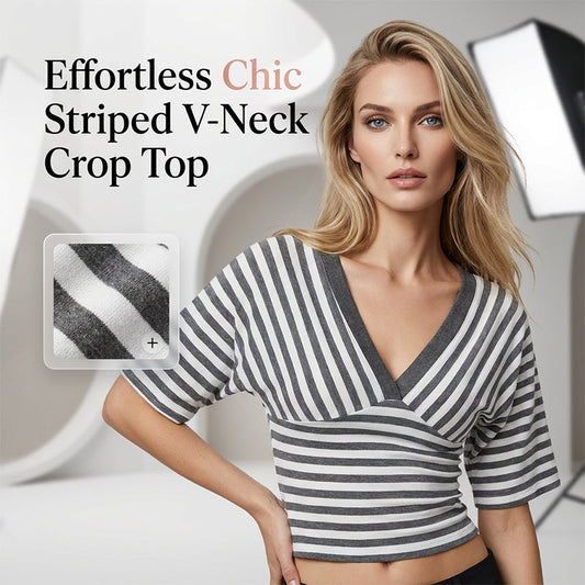 👚🎀 Women's Striped V-Neck Short Sleeve Crop Top – 53% OFF! Flattering V-neck, breezy stripes, cropped cut – perfect for summer vibes. 🔥☀️