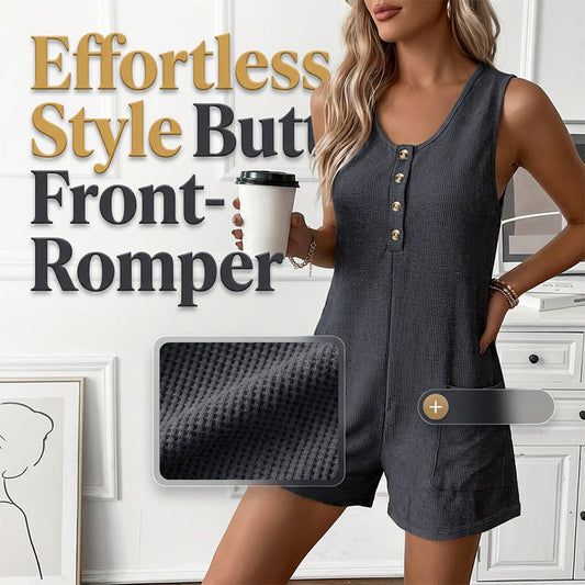 🎁2026 New Arrivals 57% OFF💥Women's Sleeveless Button-Front Romper – Waffle Knit, Scoop Neck, Side Pockets 🌿