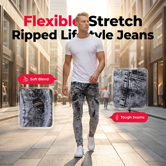 ⏳Time-Limited Special⏰Men's Slim Fit Ripped Jeans – Stretch Distress, Acid Wash, Edgy Style 🔥
