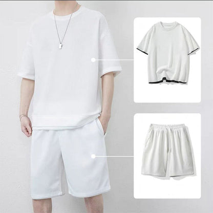 🎁2026 New Arrivals 55% OFF💥Men's Waffle Knit T-Shirt & Shorts Set – Cooling Sensation Fabric & Relaxed Fit Design 💙