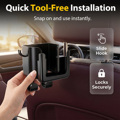 🛍️ Car Seat Back Organiser & Cup Holder – Perfect for the weekly shop, school run & road trips. Strong dual hooks hold handbags & shopping totes, while the built-in cup holder prevents spills. A clutter-free backseat in seconds 🧺