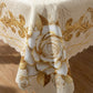 🍽️ Sunday Roast Ready – Waterproof Gold Rose Tablecloth. Embossed & Stain-Proof. Half Price Today. Free UK Delivery