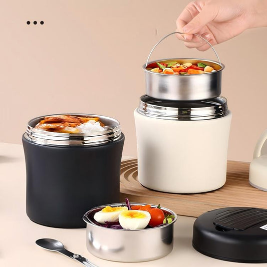 🎁2026 New Arrivals 56% OFF💥Vacuum Insulated Food Jar with Folding Spoon – Keeps hot/cold for 12h – Leak-proof & portable – perfect for lunch, travel or office 🥄🌿✨
