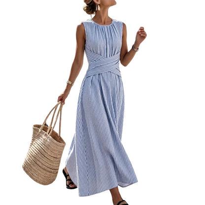 🎁New Arrivals 52% OFF💥Women Casual Striped Maxi Dress Sleeveless🎀👗