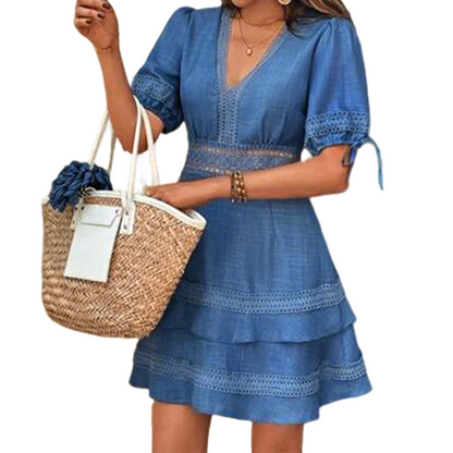 ⏳Limited time – 50% OFF⏰Women's V-Neck Lace Tiered Ruffle Dress