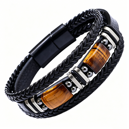 ⏳🔥LIMITED-TIME 50% OFF! ⏰🧵 Braided PU Leather Bracelet for Men & Women – Tiger Eye Stone, Unisex, Layered Design ✨