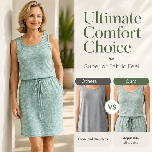 🔥 60% OFF on selected products🎉Women's Square Neck Sleeveless Drawstring Waist Dress