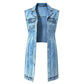 Women Sleeveless High Slit Denim Vest Dress Longline Jean Jacket