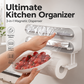 🧲 2-in-1 Magnetic Wrap Cutter & Towel Holder — Wall-Mounted Cling Film Dispenser with Paper Towel Rack