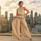 👗 Women's Summer Plaid Two Piece Set — Ruffle Sleeveless Top & Wide Leg Trousers Co-Ord