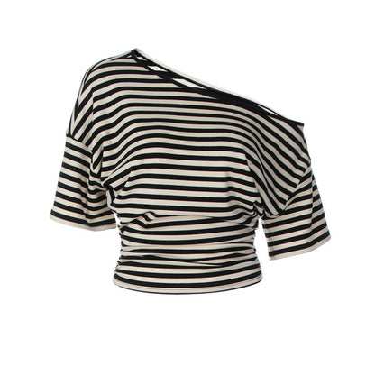 Women's Asymmetrical One-Shoulder Striped Crop Top