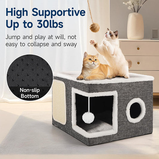 ⏳🔥LIMITED-TIME 50% OFF! ⏰🐱Foldable 2-in-1 Cat Cube House – Dual-Level Design, Built-in Scratching Pad & All-Season Comfort – Space-Saving & Portable 🏠🐾