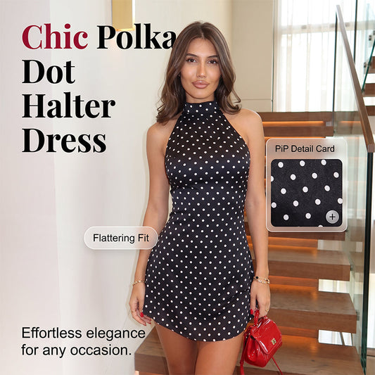 🔥50% OFF on selected products🎉Women's Halter Neck Sleeveless Polka Dot Mini Dress