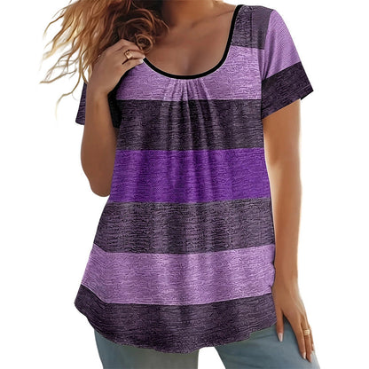 🏖️Summer Hot Sale 50% OFF🏝️👚Women's Casual Plus Size Color Block Top✨