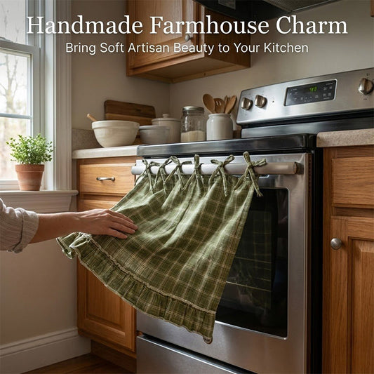 ⏳🔥LIMITED-TIME 50% OFF! ⏰🏡 Farmhouse Oven Door Skirt — Classic Plaid, Ribbon Ties, Ruffled Hem✨