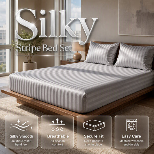 ⏳🔥LIMITED-TIME 50% OFF! ⏰Silky Satin Striped Fitted Sheet Set